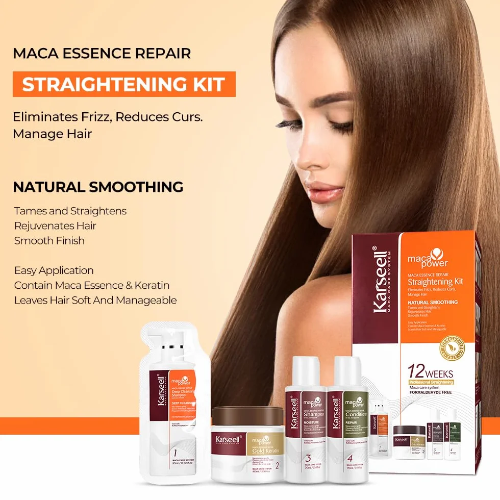 Karseell Keratin Haarglättung Set, 12 Wochen Professionelle Haarglättung für den Heimgebrauch, Glätten und Glattes Haar, für Alle Haartypen