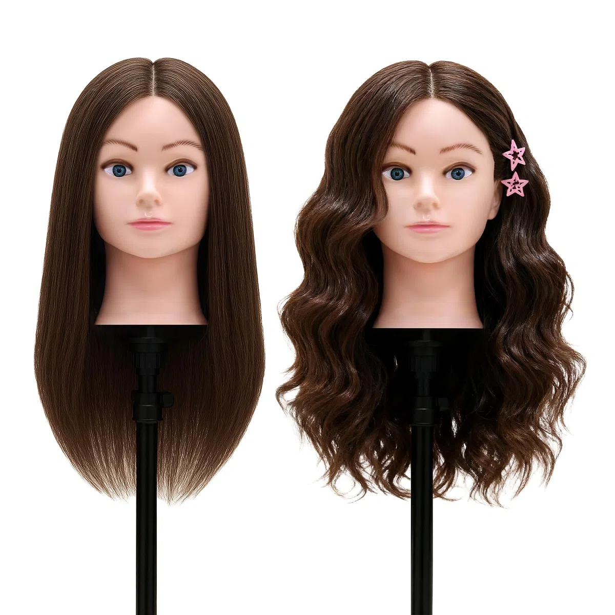 TwoWin Friseurkopf 20 Zoll 50.8 cm 100% Echthaar Mannequin Kopf Übungskopf Haar Friseur Trainingsköpfe Styling Friseurpraxis Braun