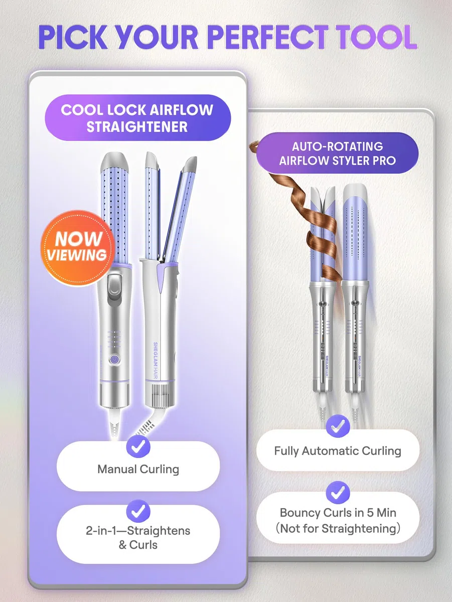 SHEGLAM Kaltluft Glätteisen mit 360° Luftstrom Styler Lockenstab, 4 Temperaturstufen, Dualspannung