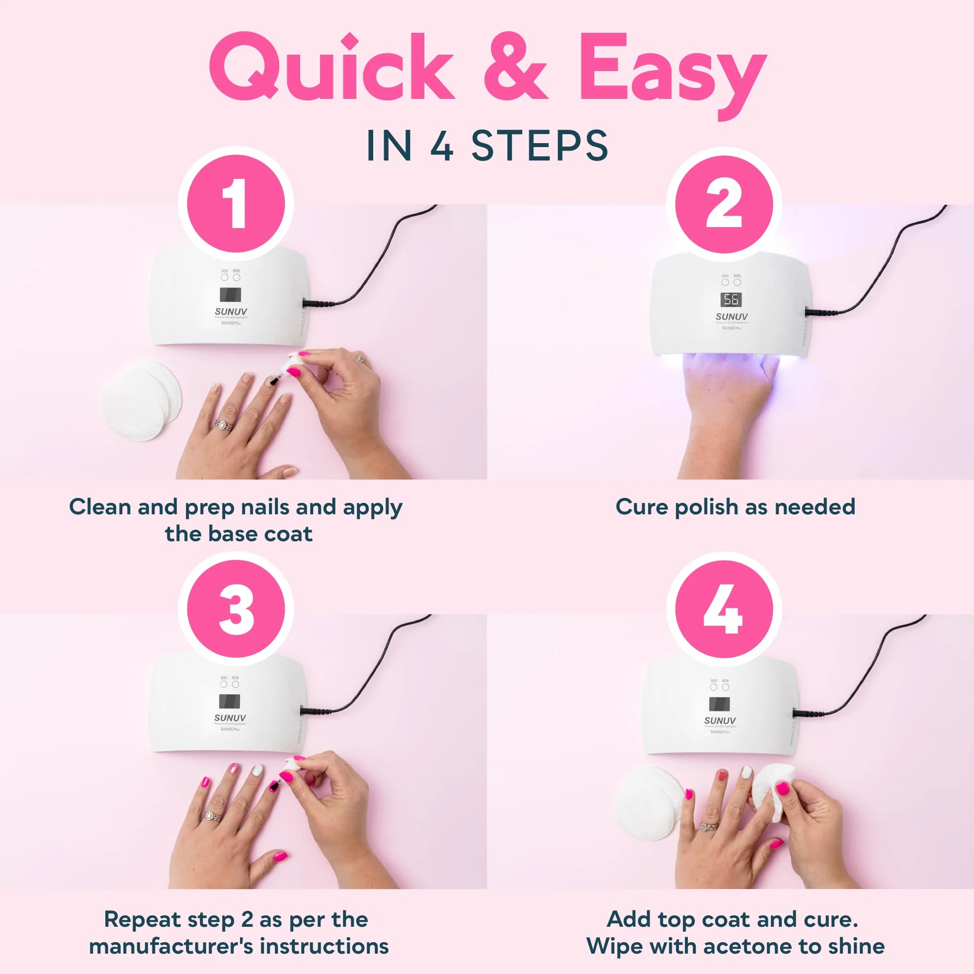 SUNUV Nageltrockner LED UV, Lampe für Gelnägel, UV LED Nagellampe 30s/60s Timer, Infrarot Sensor, LCD Display, Geeignet für alle Gel, für Maniküre/Pediküre Nail Art zu Hause und Salon