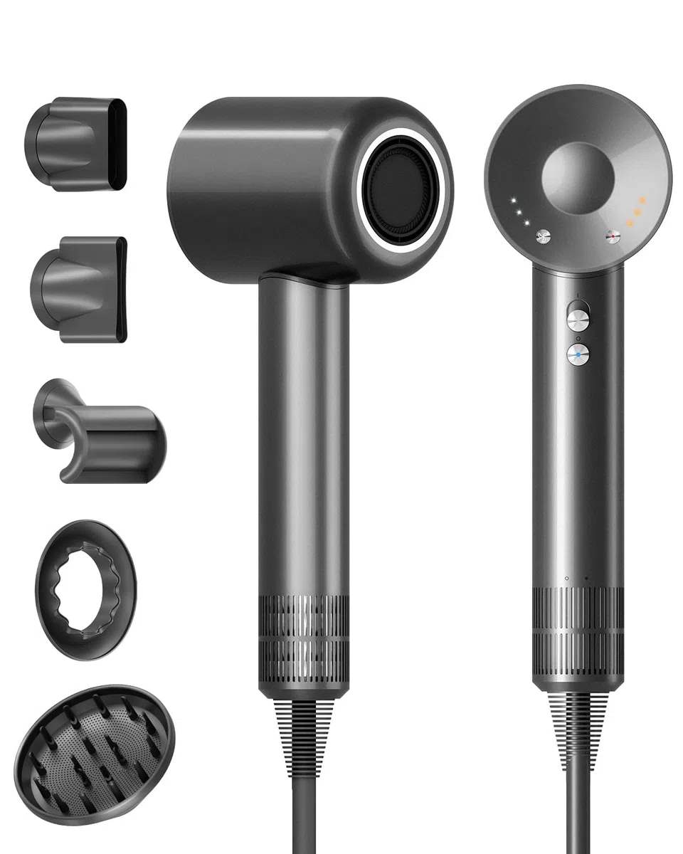 Haartrockner Föhn mit Diffusor – Haarföhn mit 5 Styling-Aufsätzen für Locken und alle Haartypen, 500M Ionen Fön, leiser Betrieb, 1600W bürstenloser Motor, ideal für Reisen und als Geschenk