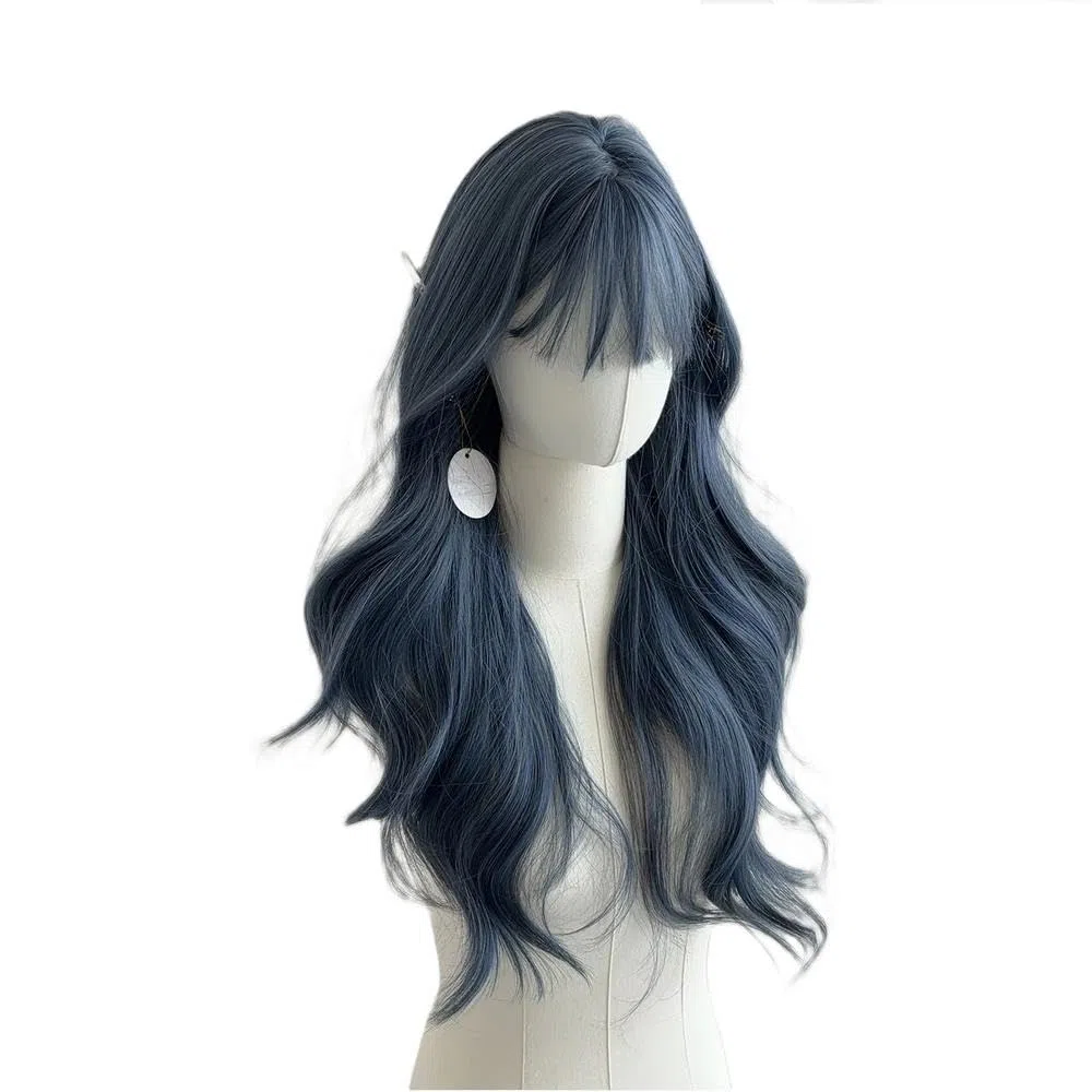 Haarpflege 24 Zoll Blaue Lockige Wellenperücke Hitzebeständige Haarpartyperücken Für Frauen