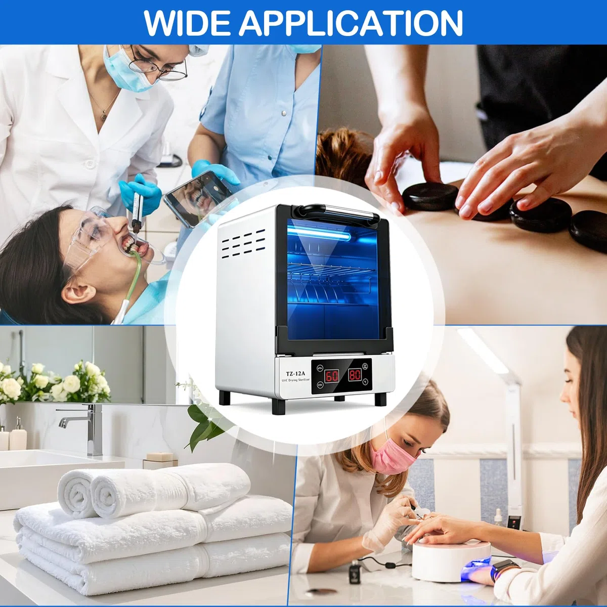 UV Heißluftsterilisator, 12L Sterilisator für Nagelwerkzeuge, UV Heißlufttrocknung 45-80°C, 0-60Min Digital Timer, Edelstahl Desinfektionsschrank für Nagelzubehör, Friseur, Kosmetikstudio