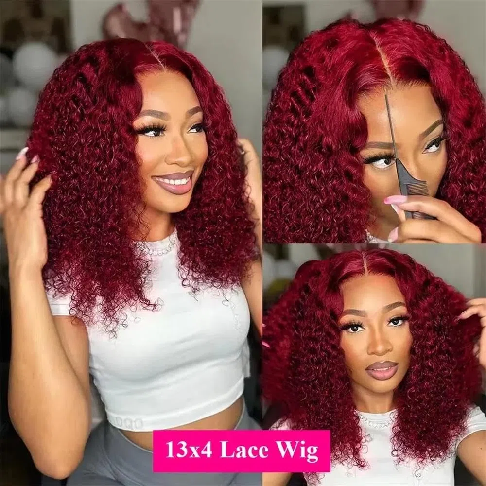 Haarpflege Burgunderrote Wasserwelle Kurze Bob-Perücke 13 X 4 Spitze Vorne Für Schwarze Frauen Vorgezupfter Haaransatz Cosplay Täglich