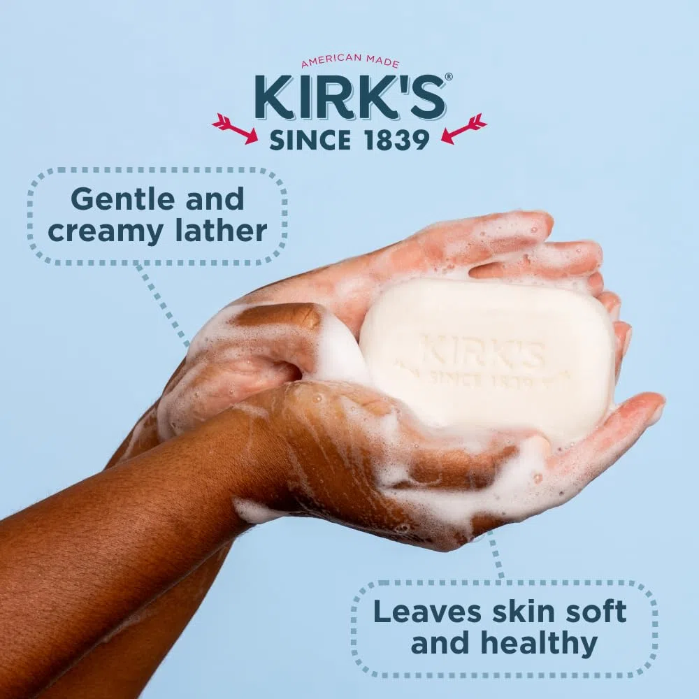 Kirk's Kastilienseife in Bar für Männer, Frauen und Kinder: Hergestellt mit Premium-Kokosöl-Formel für empfindliche vegane Haut, gentechnikfrei, Lavendel- und Vanilleriegel, 113 g