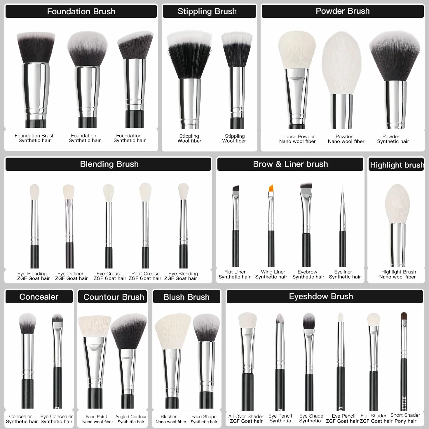 BEILI Pinselset Makeup, Schminkpinsel Set, 30 Stück makeup pinsel set professionell mit Detail Lidschattenpinsel, Foundationpinsel, Rougepinsel, Contouringpinsel, Concealerpinsel, Highlighterpinsel