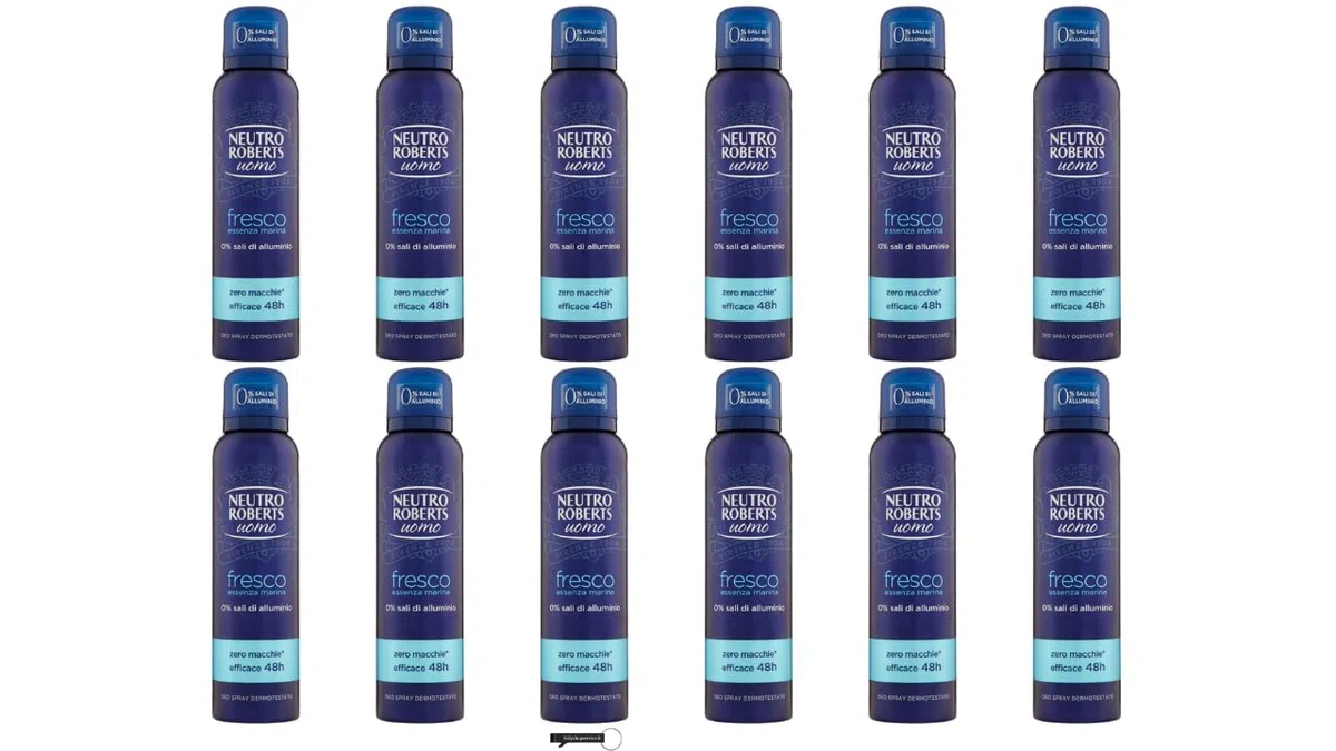 12 X Neutro Roberts Uomo Deodorant Spray Fresco Essenza Marina, 0% Aluminiumsalze, 48h Wirkung, 150 ml,+ Italy Shop Service Kostenloser Schlüsselanhänger