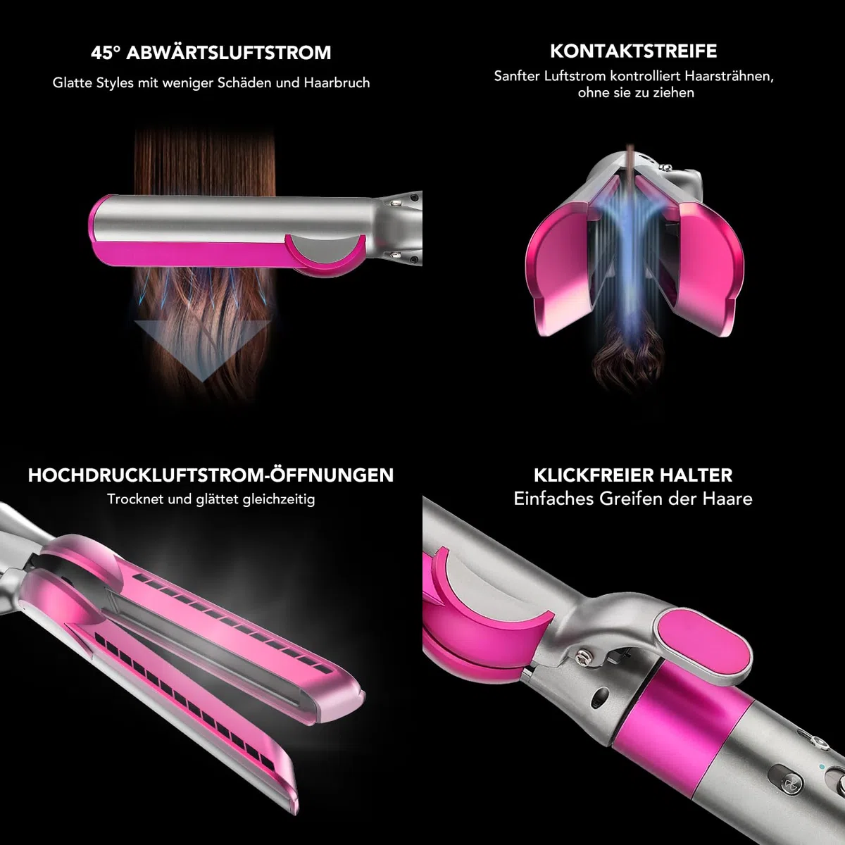 Glätteraufsätze für Dyson Airwrap mit Airflow Technologie ohne heiße Platten für sanftes Haarstyling mit weniger Schäden, Kompatibel mit HS01/HS05/HS08, Fuchsia