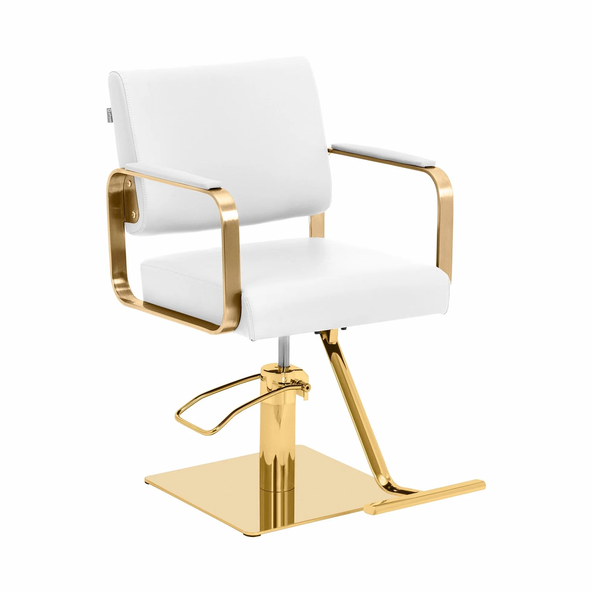Physa Friseurstuhl mit Fußstütze weiß/golden 50-66 cm höhenverstellbar 360° drehbar Edelstahl Barberstuhl