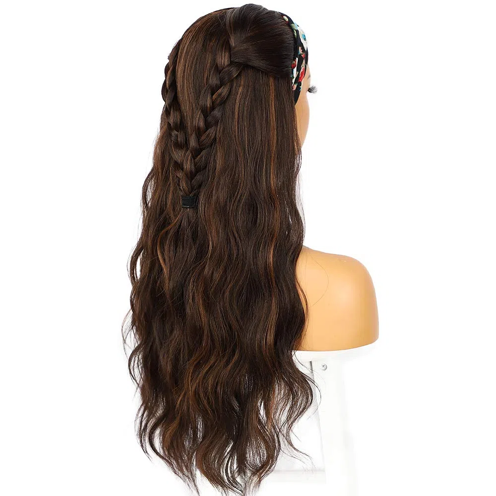 Sapphirewigs Body Wave Stirnband Perücke synthetische lange wellige braun 150% Dichte 26 inch