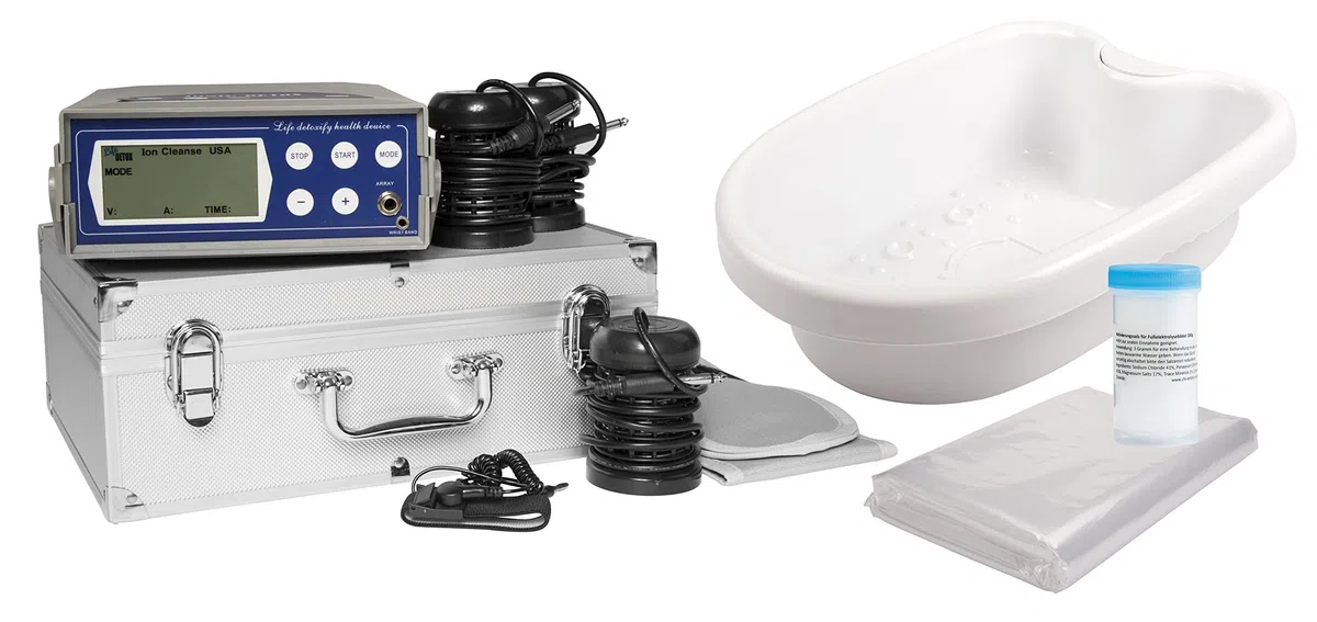 Ionen Fußbad DELUXE Set im Alu-Koffer – Ion Cleanser Elektrolysegerät mit LCD-Display, 3 Ion-Arrays, Infrarot-Hüftgurt, Fußwanne & Aktivierungssalz | Hydro-galvanisches Detox-Set | CHI-ENTERPRISE