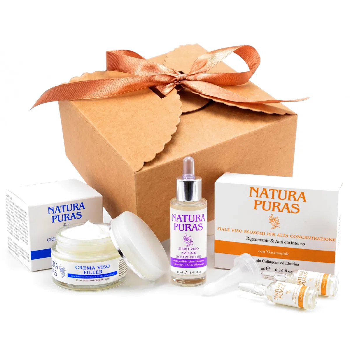NaturaPuras Anti-Aging Hautpflege-Set, 3-teilig, hergestellt in Italien | Ampullen Esosomi 10 %, Serum Vipergift, Creme Filler Lifting Anti-Falten, Beauty-Geschenkbox