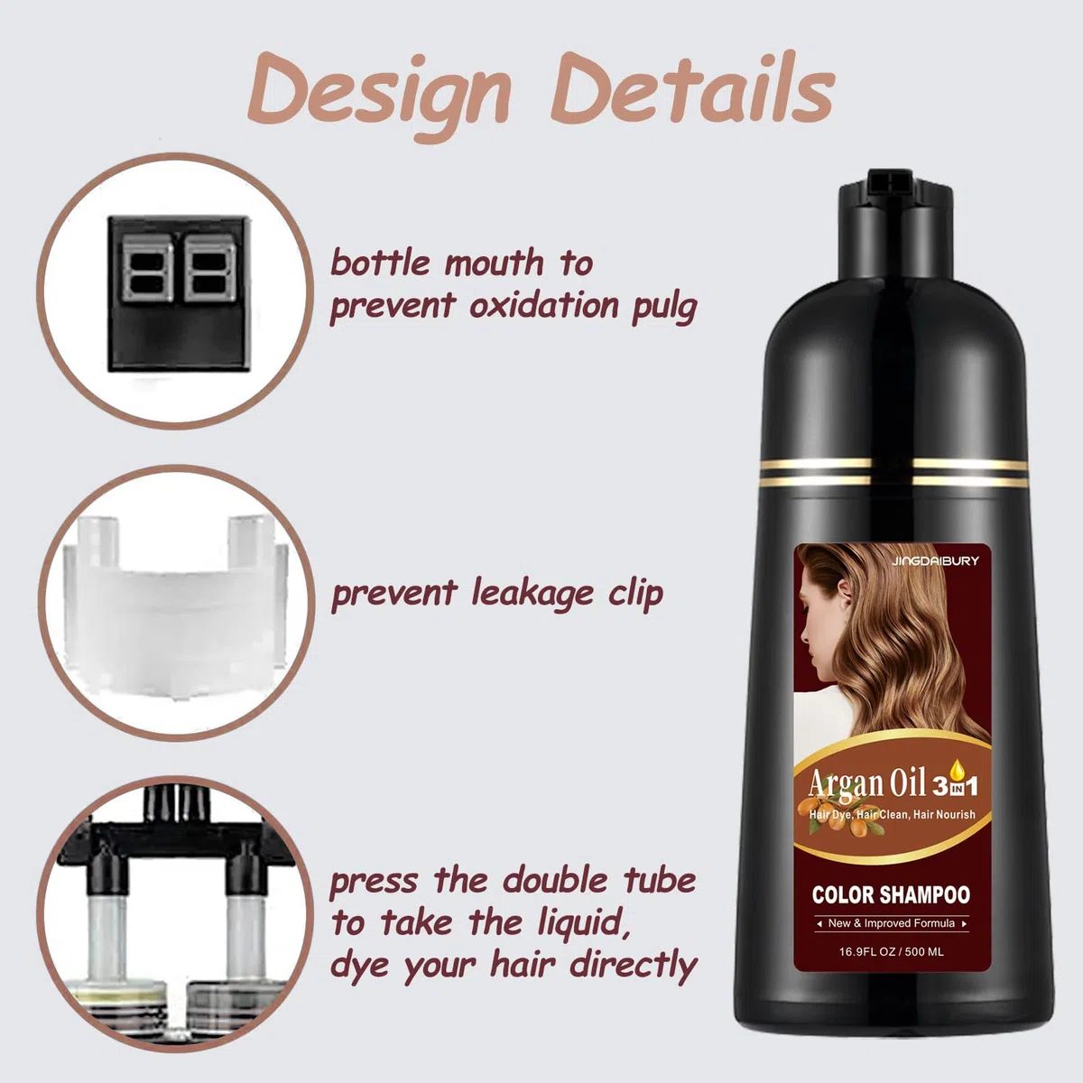 Black Arganöl Haarfarbe, 50 ml, 3-in-1-Farb-Shampoo, einfach anzuwenden, Schwarz