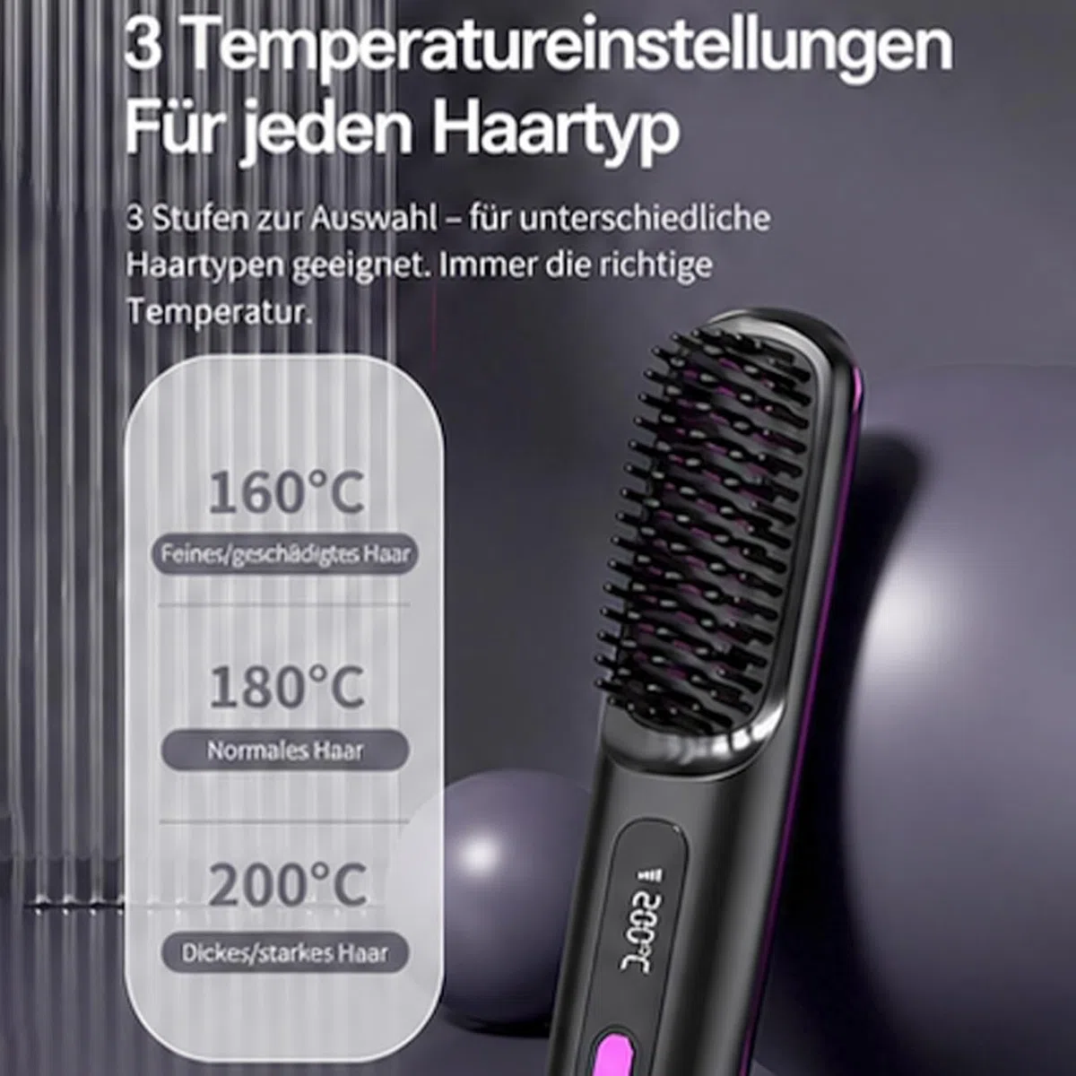 Stylingbürste für kurze Haare – Warmluftbürste mit Keramikbeschichtung, Anti-Scald Design, 3 Temperaturstufen, kompakt & tragbar für Volumen, Glätten & Locken