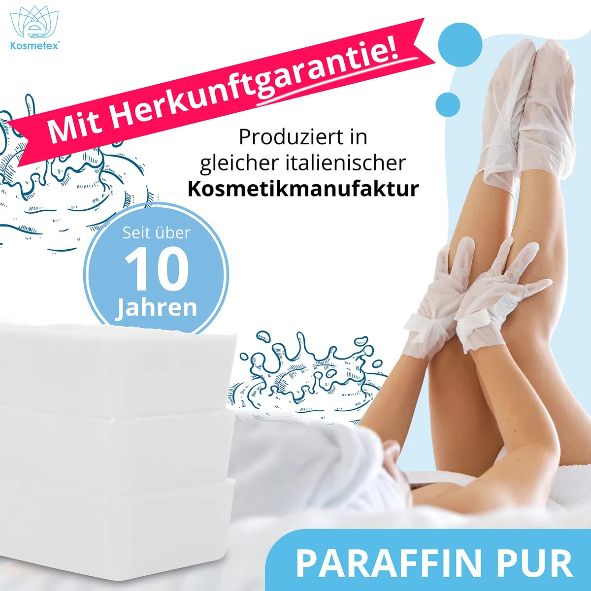 Kosmetex Paraffin-Bad Neutral – Wärmebad für Hände + Füße – Wohlbehagen für Gelenke – Geeignet für Ergotherapie und Physiotherapie – Parfümfrei – Wachsblock (10x 500ml)