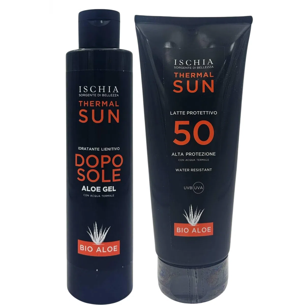 Ischia Sorgente di Bellezza After sun, feuchtigkeitsspendend und beruhigend für Körper und Gesicht, Thermal-Sun, mit Thermalwasser und Aloe Bio-Gel, 200 ml (Aftersun + Sonnenmilch LSF 50)