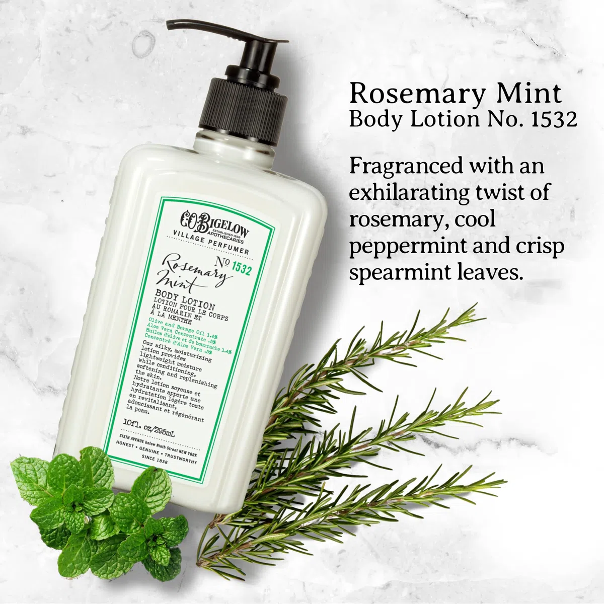 C. O. Bigelow - CO Bigelow Feuchtigkeitsspendende Körperlotion mit Rosmarin & Minze für Frauen und Männer - Village Perfumer Lotion inkl