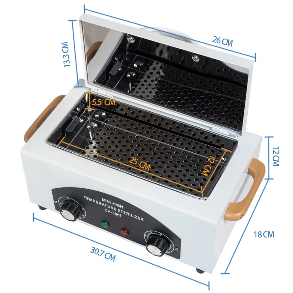 300W Heißluftsterilisator Desinfektion, Hochtemperatur-Sterilisator-Nagel-Werkzeug-Sterilisator, Trockene Hitze Sterilisator mit Timer für Kosmetik, Fusspflegestudios, Friseursalon, Weiß