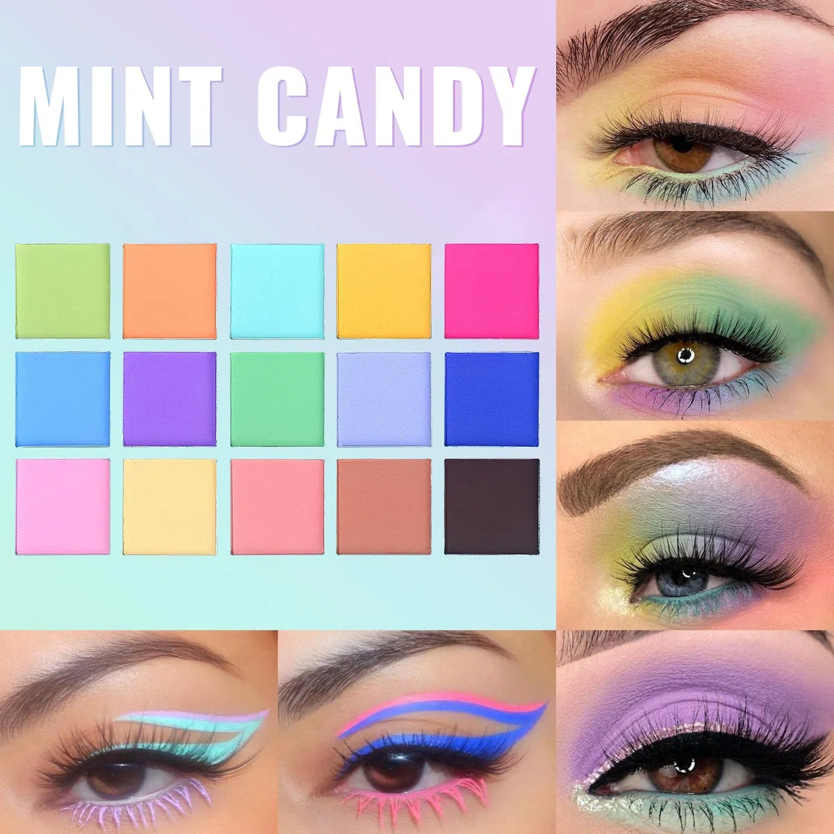 UCANBE - Make Up Set mit Farblidschatten Palette 2 Stück 15 Farbtöne Matt Glänzend Leuchtend Neon Regenbogen Pastell