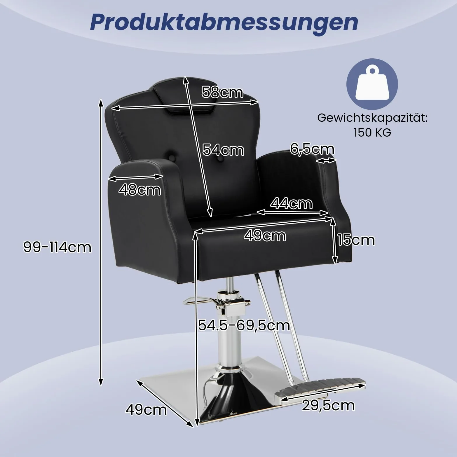 RELAX4LIFE Friseurstuhl mit verstellbarer Kopfstütze & Fußstütze, Salonstuhl drehbar höhenverstellbar, bis 150kg