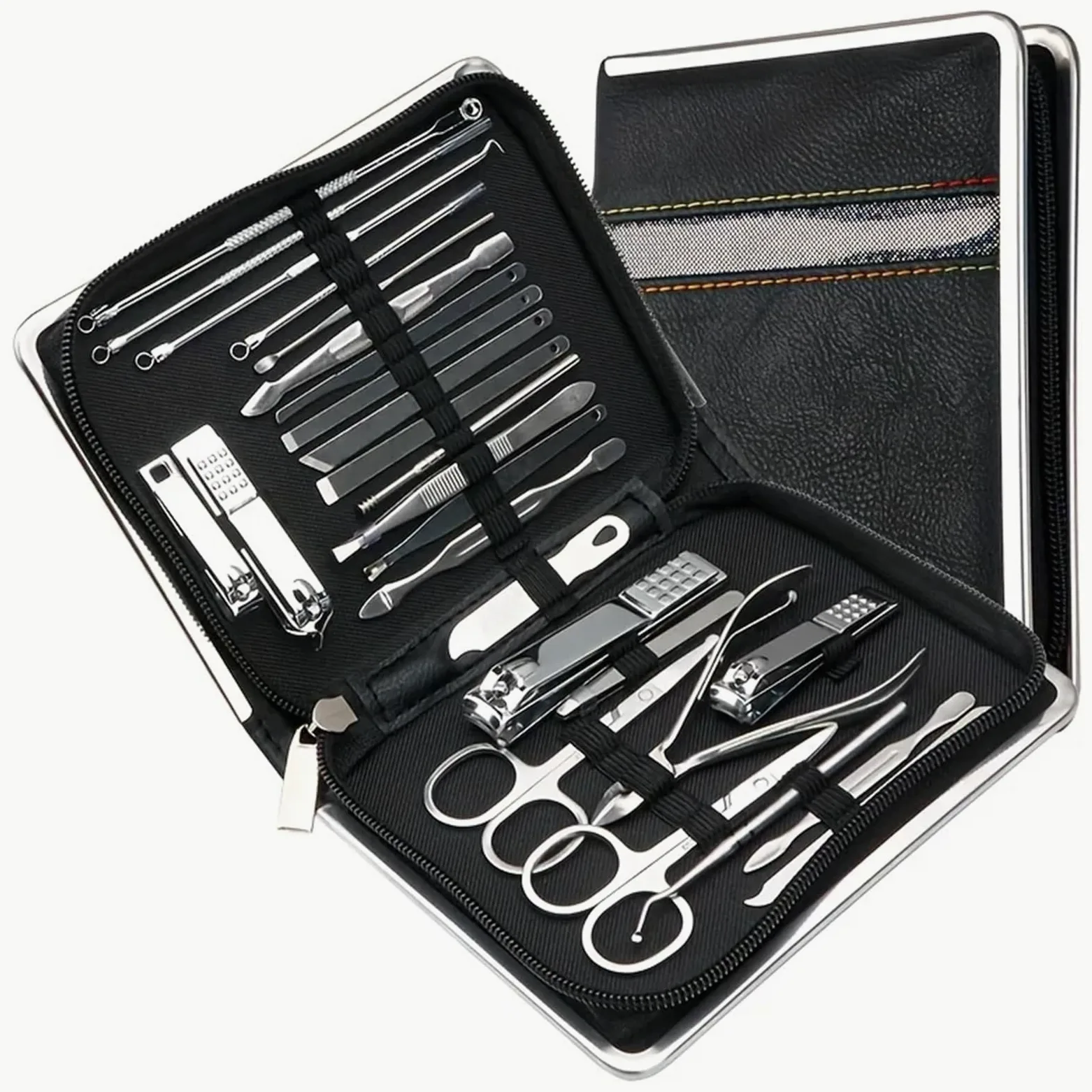 Maniküre Set 26-teiliges Nagelknipser-Set aus Edelstahl for den Haushalt, Nagelschneider, Anzug mit Box, Trimmer, Pflege, Maniküre, Pediküre, Nagelwerkzeuge Nagelschere Set(Schwarz)