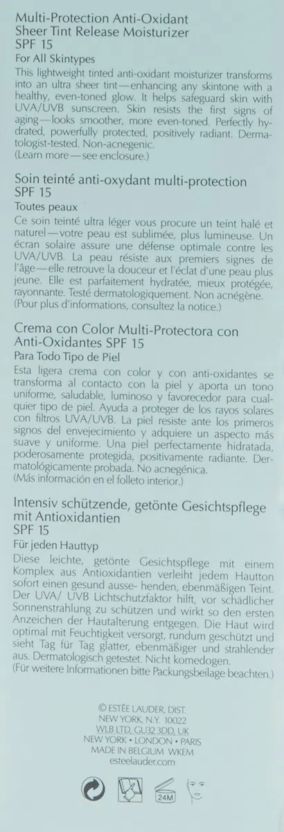 Estée Lauder DayWear Multi-Protection Anti-Oxidant Sheer Tint Release Moisturizer SPF 15 | Getönte Gesichtscreme | Für ebenmäßigere Haut & strahlenden Teint | Mit LSF 15, 50ml