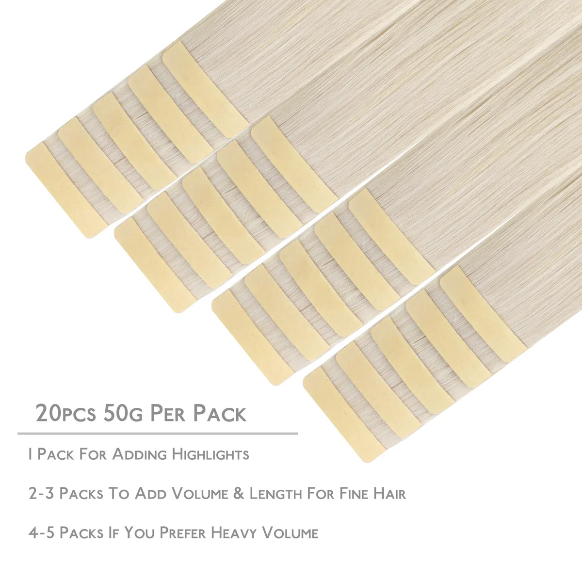 WENNALIFE Tape Extensions Echthaar 50cm 20 Zoll Platinblond Remy Invisible Seidig Gerade Skin Weft