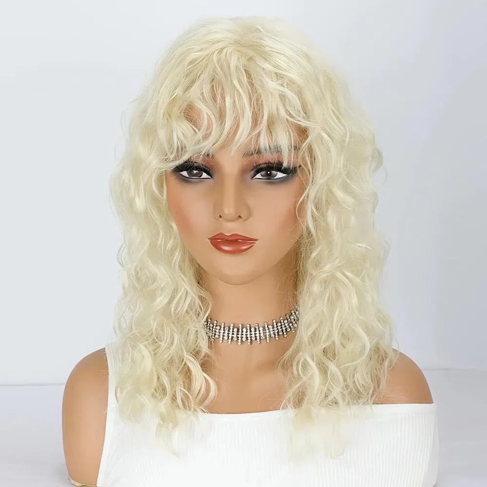 Haarpflege 18 Zoll Lange Lockige Hellblonde Flauschige Perücke Mit Pony Geeignet Für Den Täglichen Gebrauch Von Frauen
