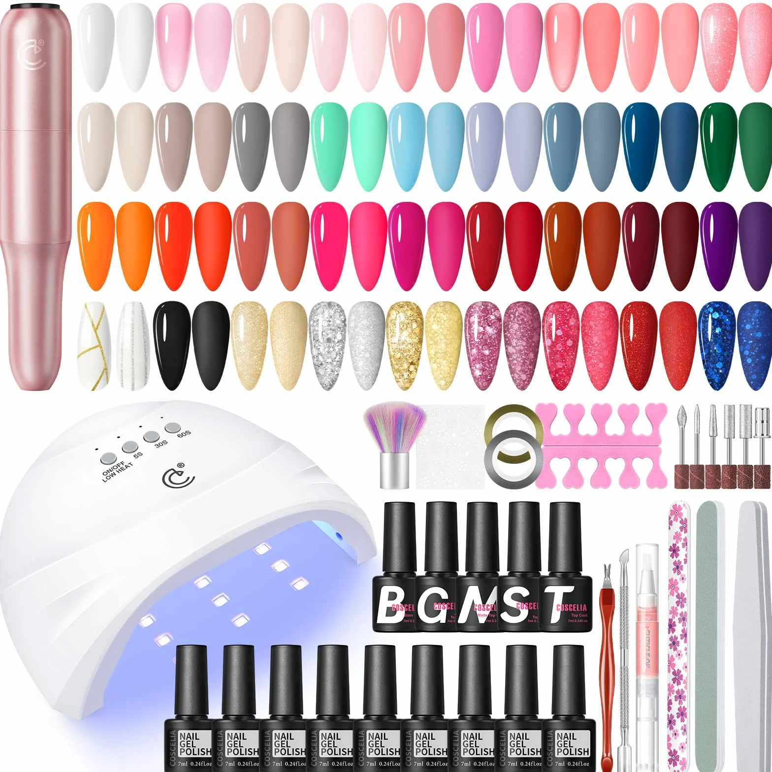 COSCELIA 35 Farben Gel Nägel Set mit Nagellampe und Elektrische Nagelfräser, Base und Top Coat Nagelset Gelnägel Starterset Nägel Selber Machen Set