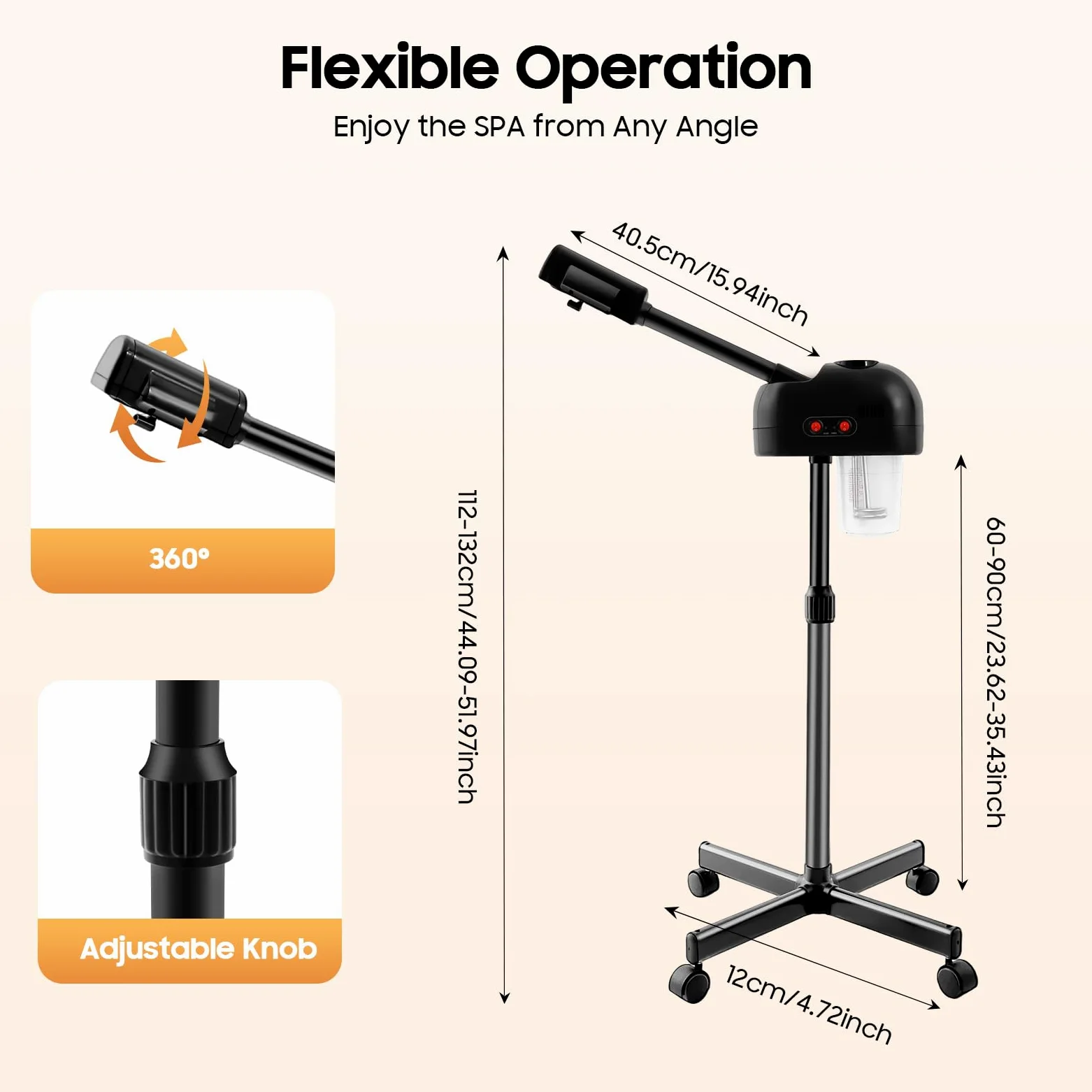 Standing Gesichtsdampfer, 42℃ Dampfmaschine Face Steamer Facial Multifunktions mit 360° Drehbare Düse und Räder, Gesicht Dampfgerät Professionelle Einstellbare Höhe für Salon und Zuhause