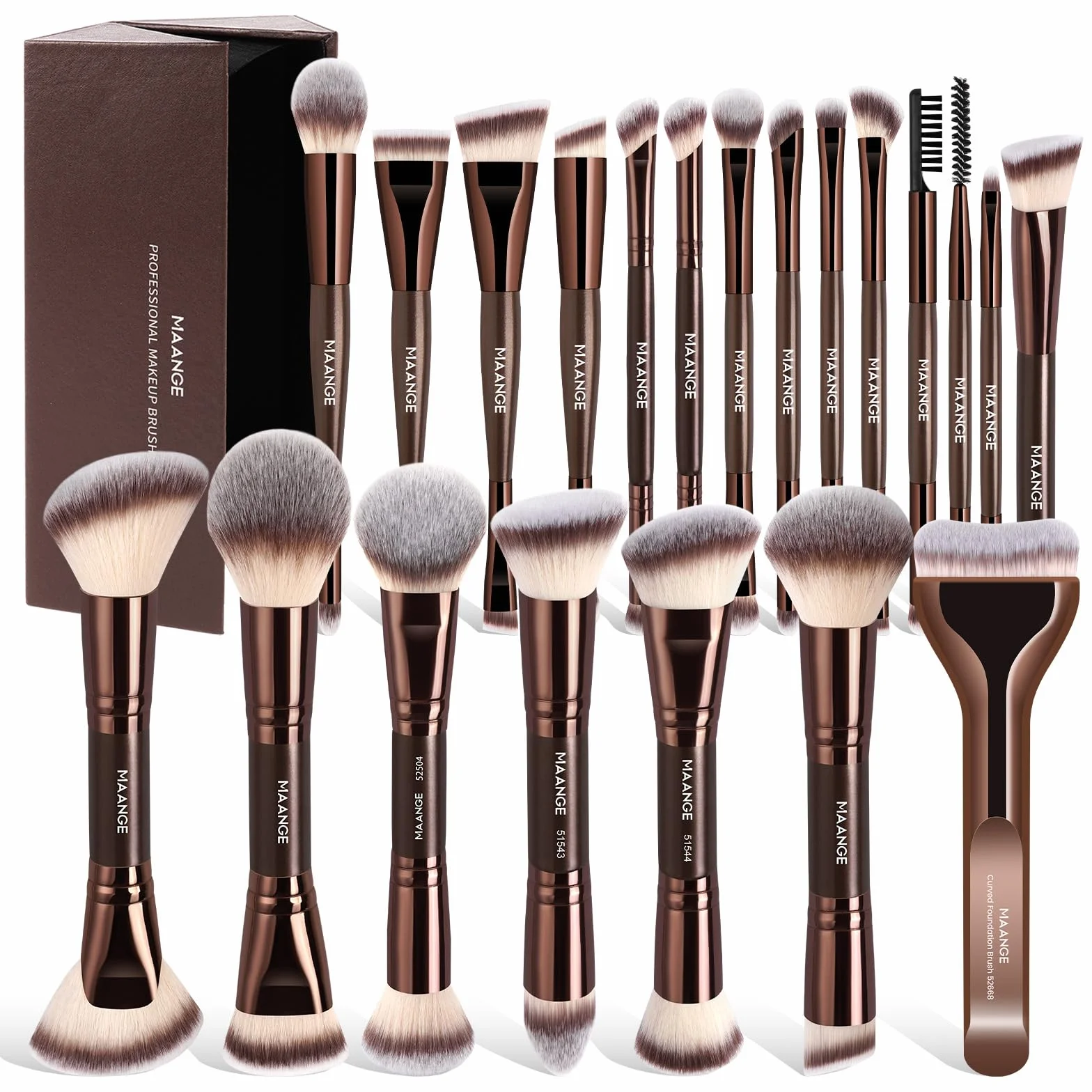 MAANGE Pinselset Make Up Pinsel Set, 21 Schminkpinsel mit Geschenkbox, 40-in-21 Duo-End Make up Pinsel Für Foundation Puder Lidschatten Concealer Blush, Kaffee Gold