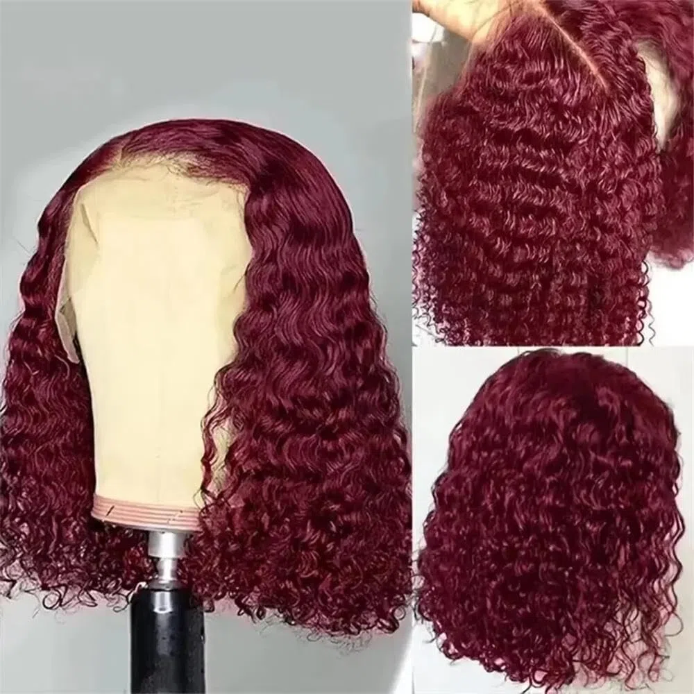 Haarpflege Burgunderrote Wasserwelle Kurze Bob-Perücke 13 X 4 Spitze Vorne Für Schwarze Frauen Vorgezupfter Haaransatz Cosplay Täglich