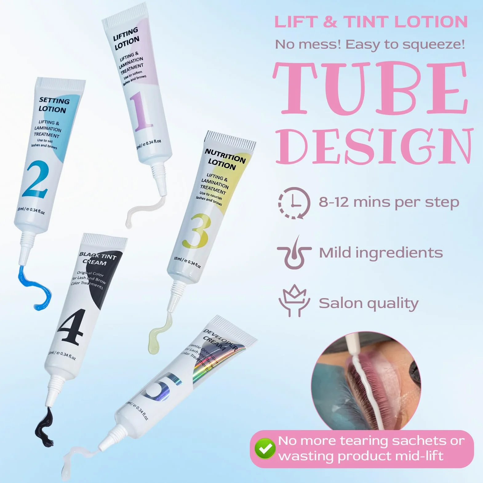 Wimpernlifting Set mit Farbe Schwarz, Wimpern Lifting Set& Brow Lifting Set, 2-in-1 Wimpernlifting Set für zu Hause, Tubenform, für alle Augenformen, ausführliche Schritt-für-Schritt-Anleitung