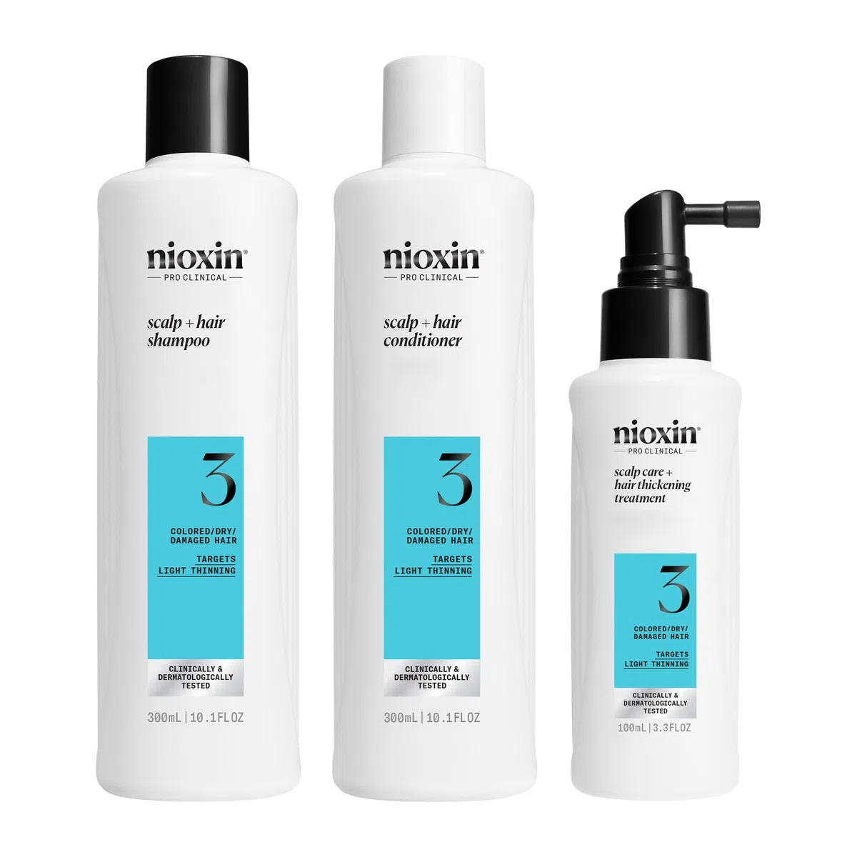 Nioxin Scalp + Hair Kit System 3 - Haarpflege für coloriertes, trockenes & strapaziertes Haar. Beugt dünner werdendem Haar vor – Shampoo, Conditioner & Scalp Treatment