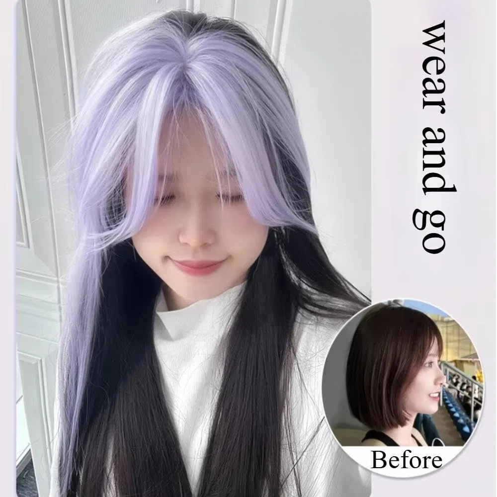 Haarpflege Lange Gerade Damenperücke In Schwarz Und Lila Für Den Gebrauch Cosplay Zärtlichkeit
