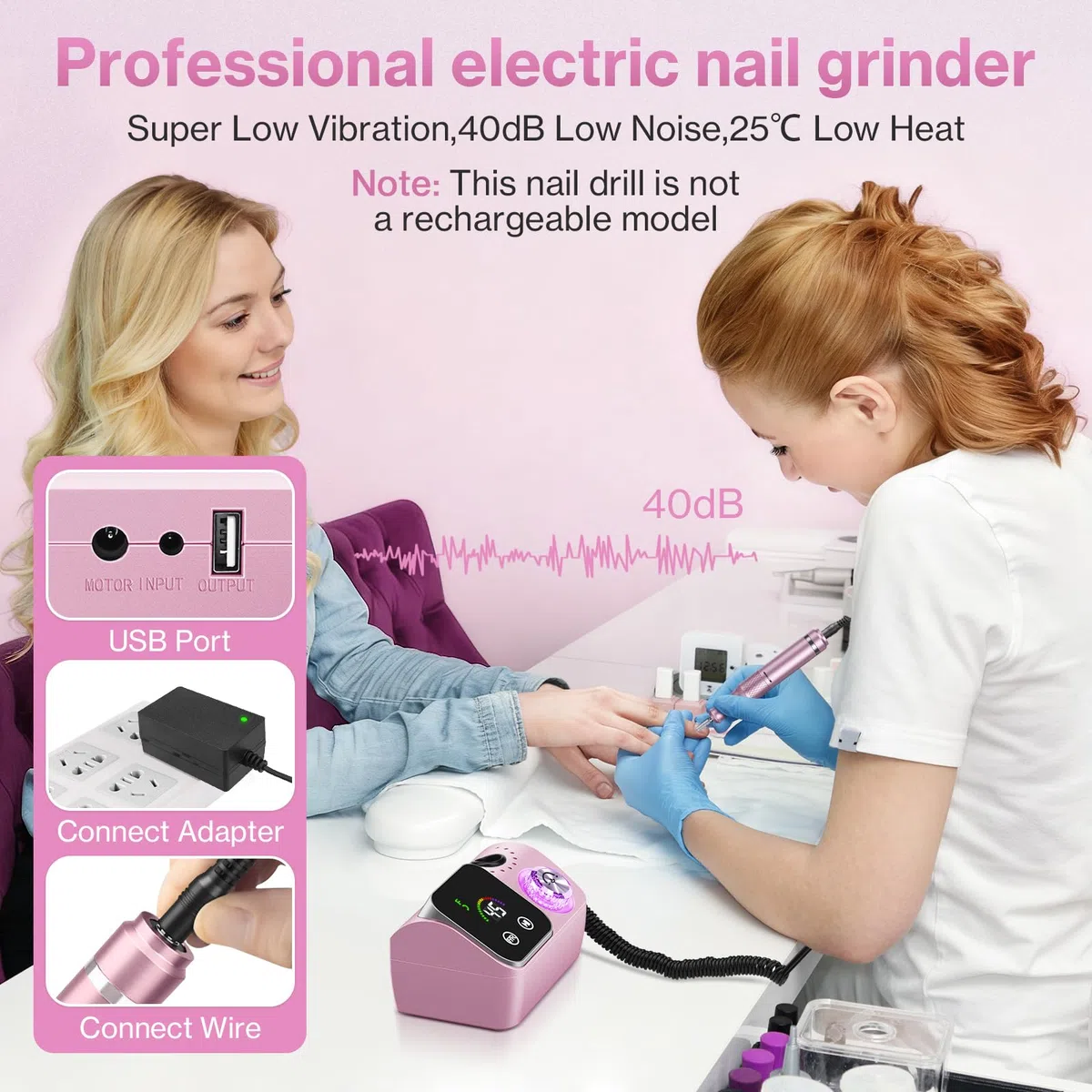 Elektrischer Nagelfeile Nagelfräser für Gelnägel, 45000 U/min Nagelfräser Professioneller mit LCD-Anzeige, Maniküre Pediküre Set mit Multifunktionale Basis und Touch-Button-Steuerung (Rosa)