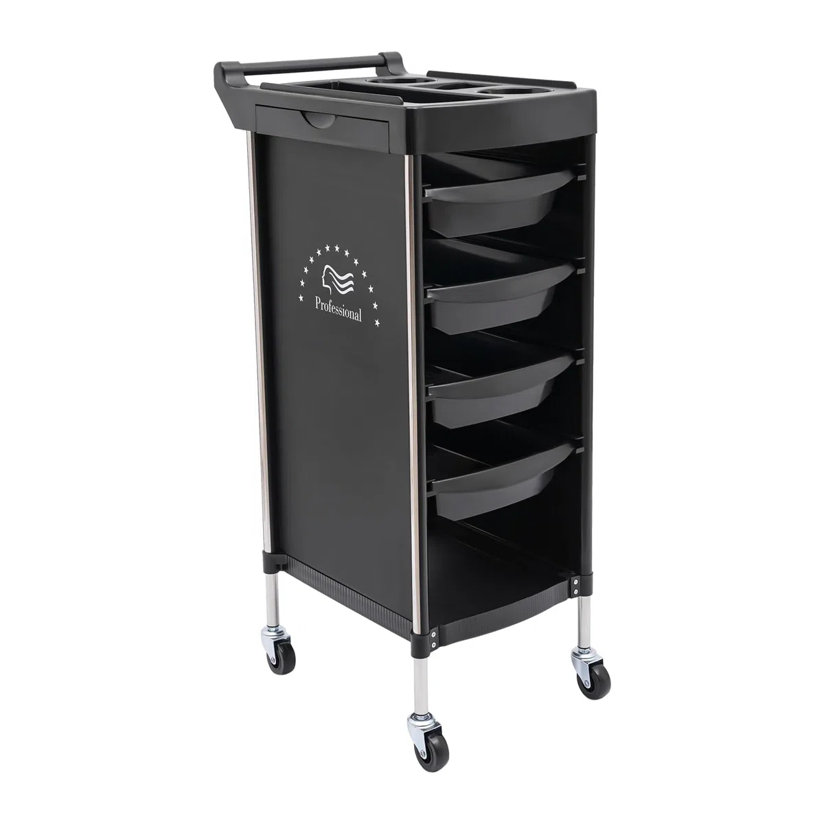 Friseurwagen mit 6 Stufen und Rollen, Friseurregal aus PP und Edelstahl - 50kg Traglast - Perfekt für Friseursalons und Schönheitssalons (Schwarz)