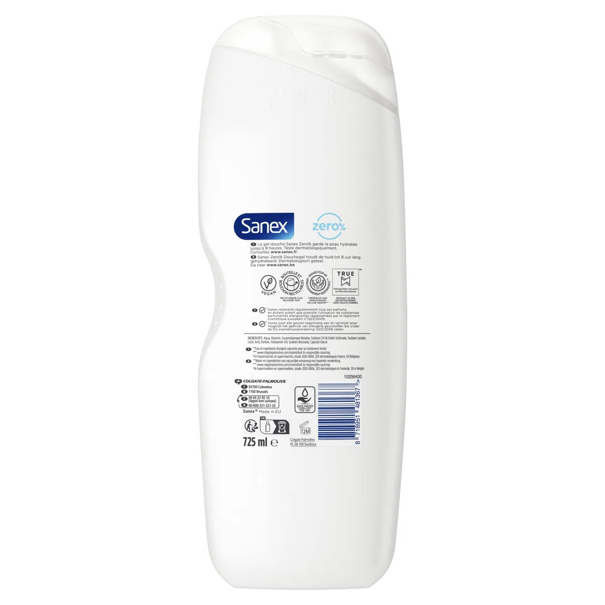 SANEX - Feuchtigkeitsspendendes Duschgel Null% – alle Hauttypen – Duschgel – 725 ml (Packung mit 5)