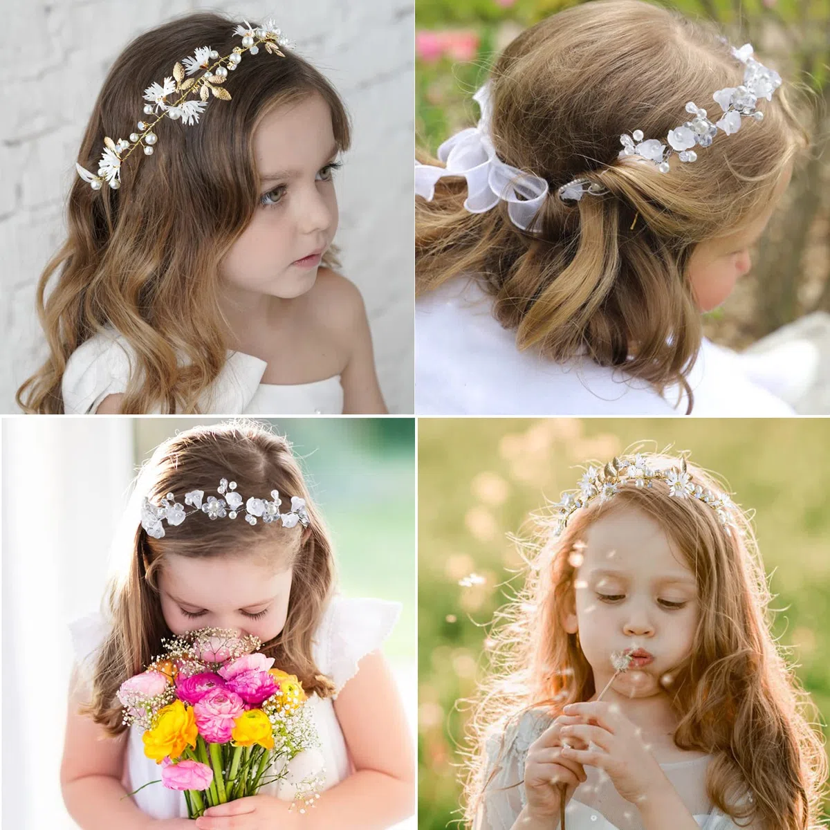 LAPOHI 2 Stück Hochzeit Blume Kopfschmuck für Mädchen, Blume Stirnband Fee Perle Blume Krone für Mädchen Braut Kristall Blume Tiara für Frauen Hochzeit
