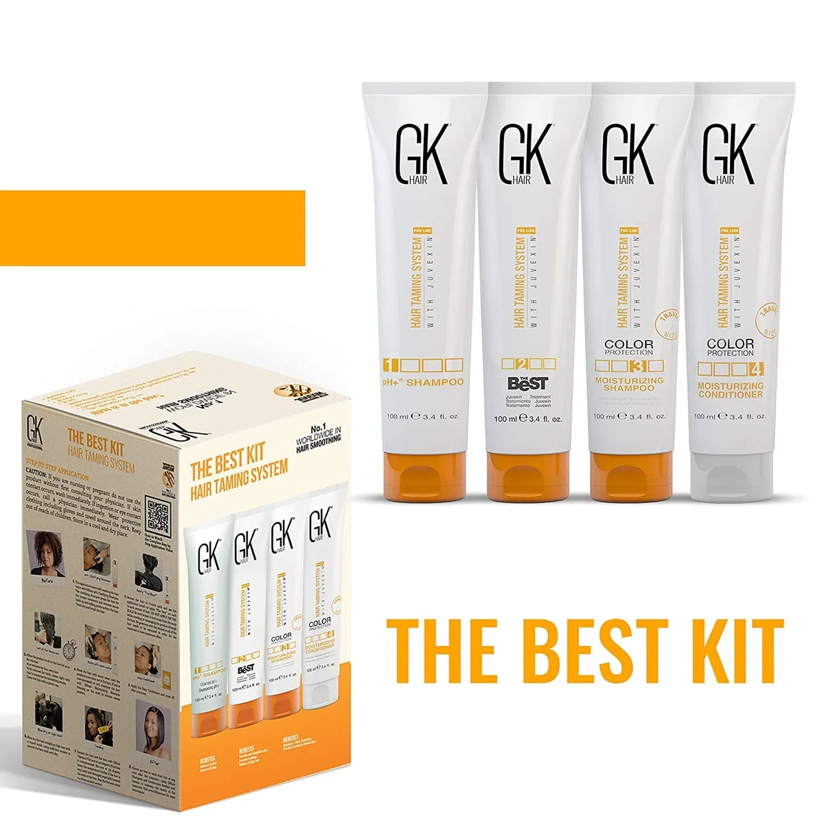GK HAIR Global Keratin The Best Consumer Box Kit (100ml/3.4 Fl Oz) Keratin-Haarglättungsbehandlung - Professionelle komplexe brasilianische Glättung für glattes, kräuselfreies Haar