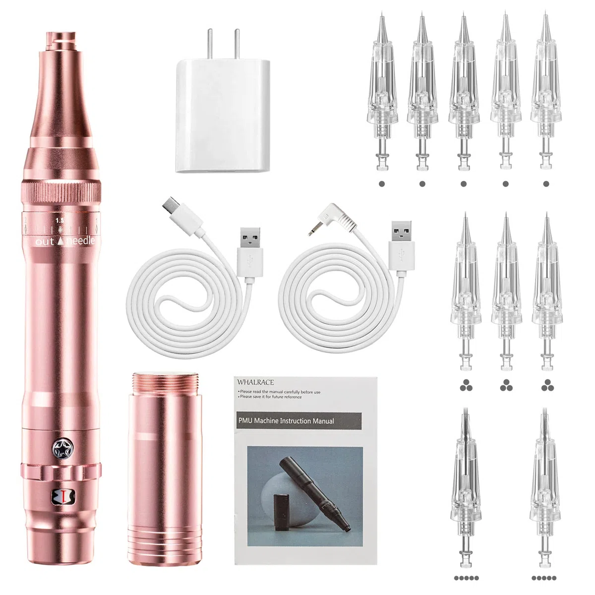 PMU Maschine Schnurlos Permanent Makeup Kit mit 10 PMU Nadeln & 1 Lithium Batterie Augenbraue Tattoo Maschine Microblading Stift für Augenbrauen, Lippen, Eyeliner, Roségold