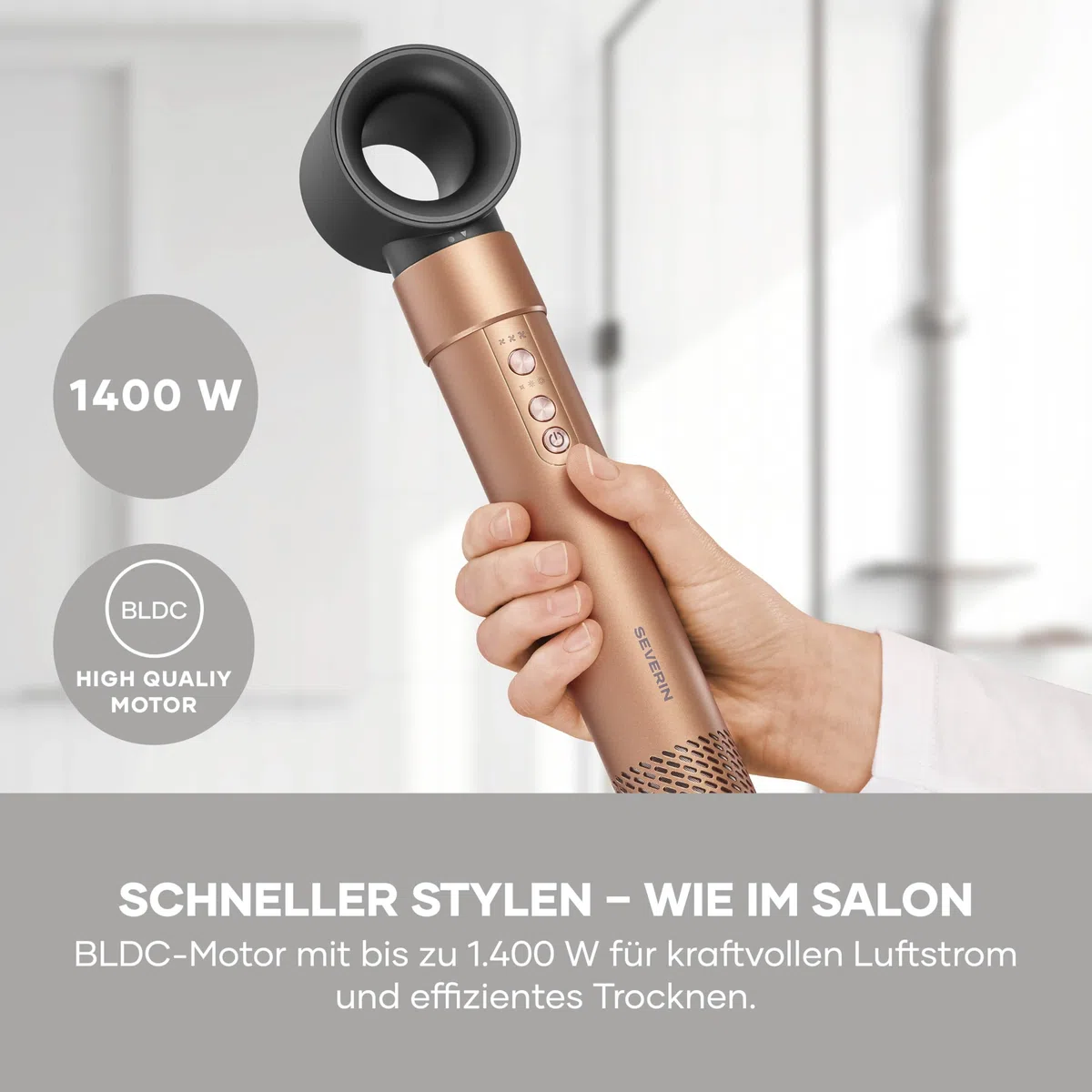 Severin 5-in-1-Airstyler, Volumisieren, Locken und Glätten, 5 Aufsätze, Multi-Haarstyler, Hairstyler-Set, Ionen-Föhn, Trockner, Beach-Wave, S-Style Multi-Styler Pro copper, kupfer/schwarz, WL 0685
