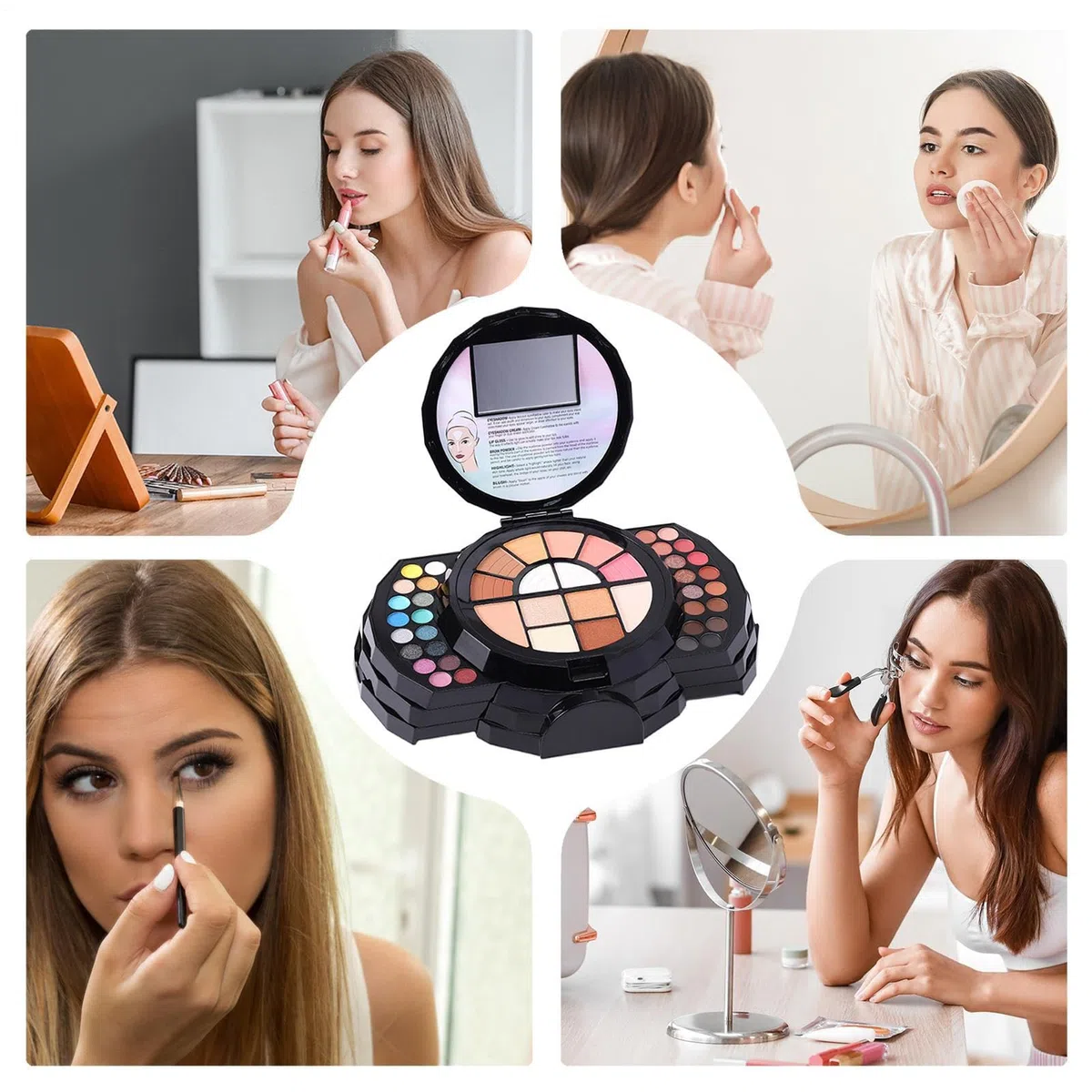 Full-Face-Make-up-Set Hochpigmentiert Tragbar Verspiegelt Vielseitig | Frauen Make-up Kit Natürliche Farben Lidschatten Lippenstift Concealer Kajalstift Augenbrauen-Highlighter Kompaktpuder