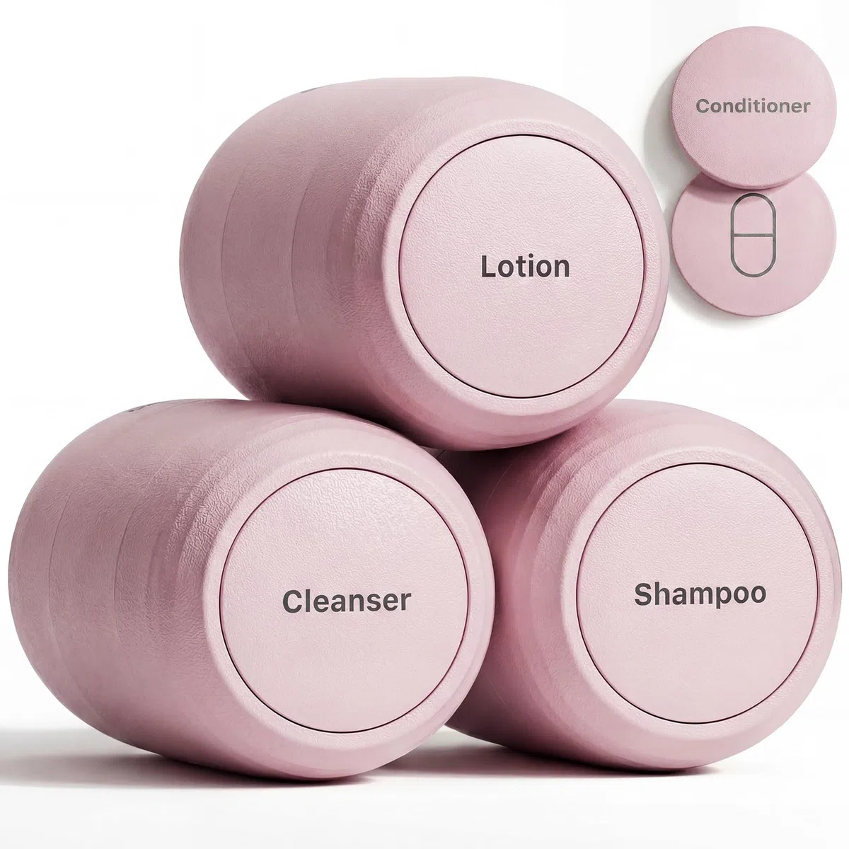 Reise-Toilettenbehälter auslaufsicher, TSA-zugelassene Reisebehälter aus PLA mit 5 magnetischen Etiketten, Weithals-Design, Rosa, 3er Set, 60 ml
