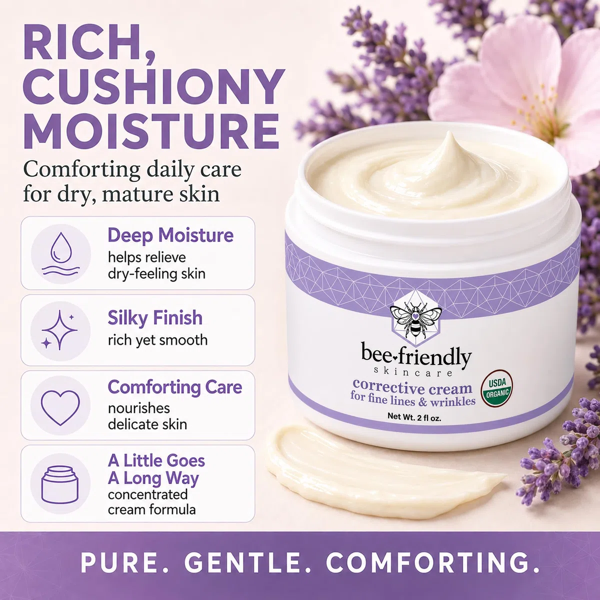BeeFriendly Bio-Korrekturcreme für das Gesicht, USDA-zertifiziert, reichhaltige Anti-Aging-Gesichts-Nachtcreme für empfindliche Haut, hilft bei feinen Linien, Falten, Krähenfüßen, Augen, Gesicht, Hals