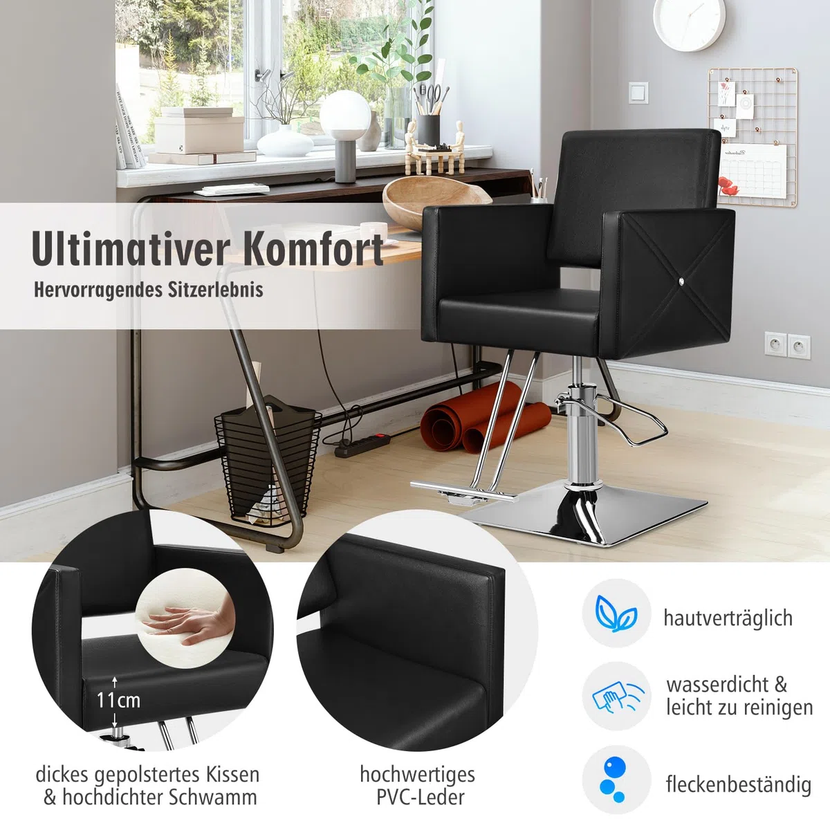 GOPLUS Friseurstuhl höhenverstellbar 360° Drehung 150kg Kapazität Barberstuhl mit Fußstütze