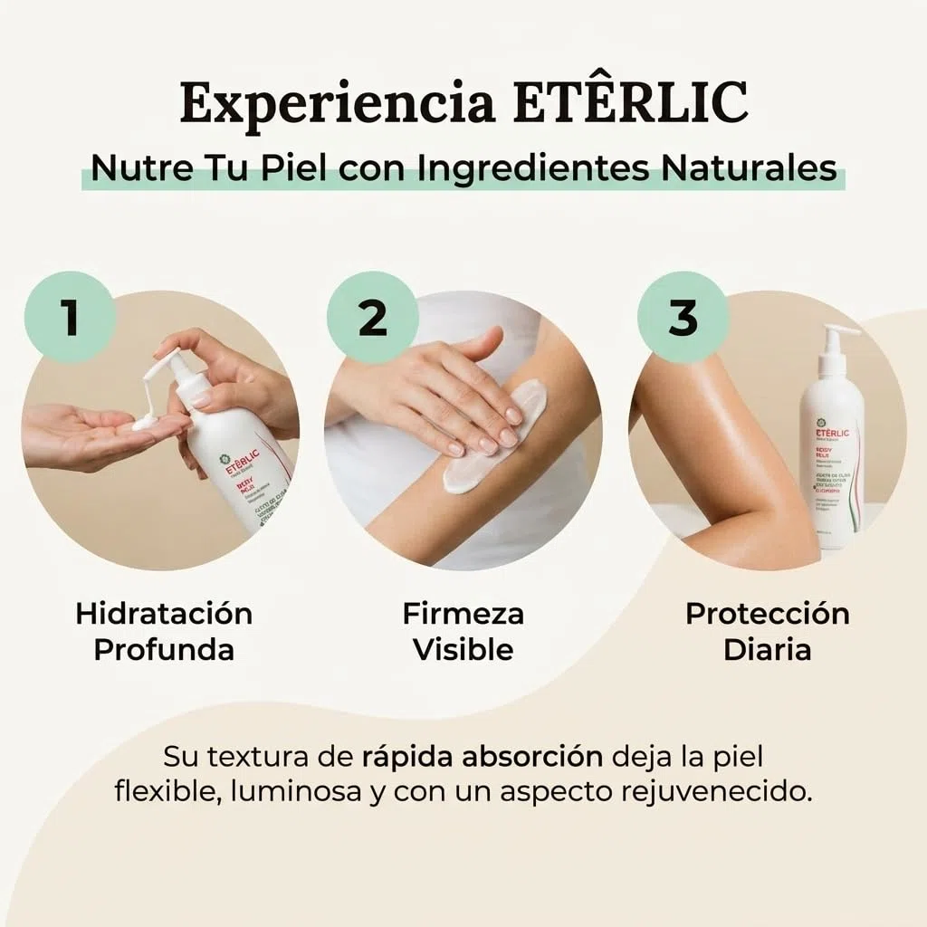 ETÊRLIC Body Milk 400ml Distrofarma – Kosmezeut­ische Körpermilch mit patentiertem ACEITEROL, Bio-Olivenöl und Centella Asiatica – Entzündungshemmend, Antioxidativ und Straffend für Reife, Trockene un