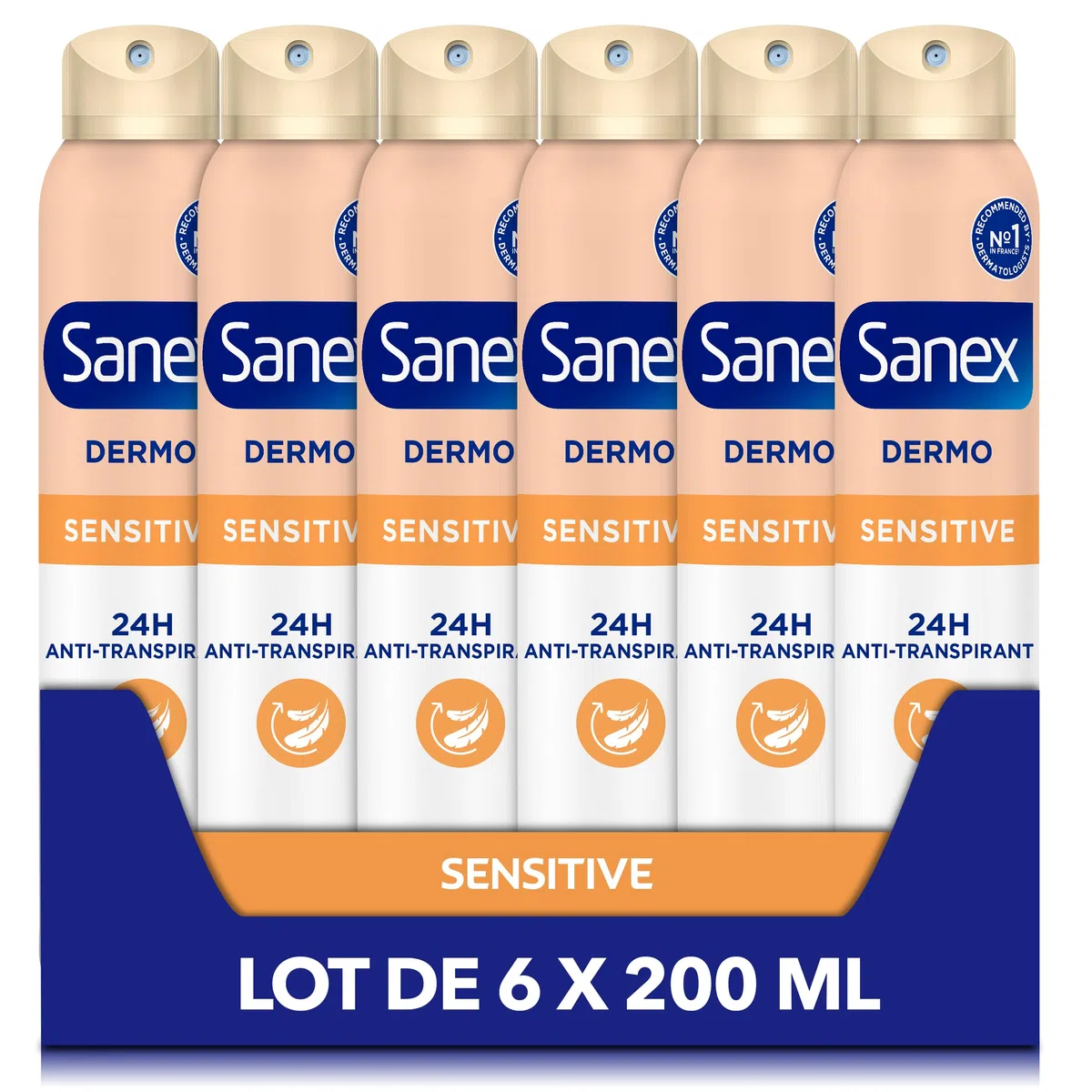 SANEX Deodorant gegen Schweiß Dermo Sensitive – Schutz gegen Schweiß & Gerüche 24 Stunden – für empfindliche Haut – stellt den natürlichen pH-Wert wieder her – Dermatologisch getestet – 6 x 200 ml