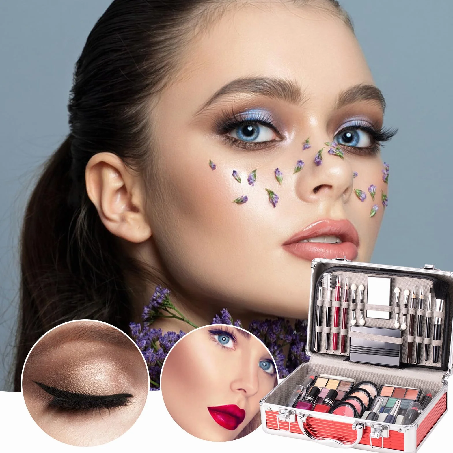 Make-up-Set für Teenager, komplettes Gesichts-Make-up-Set – Kombi | Set für das Gesicht, Kosmetiktasche inklusive Lidschatten, Rouge, Bleistift