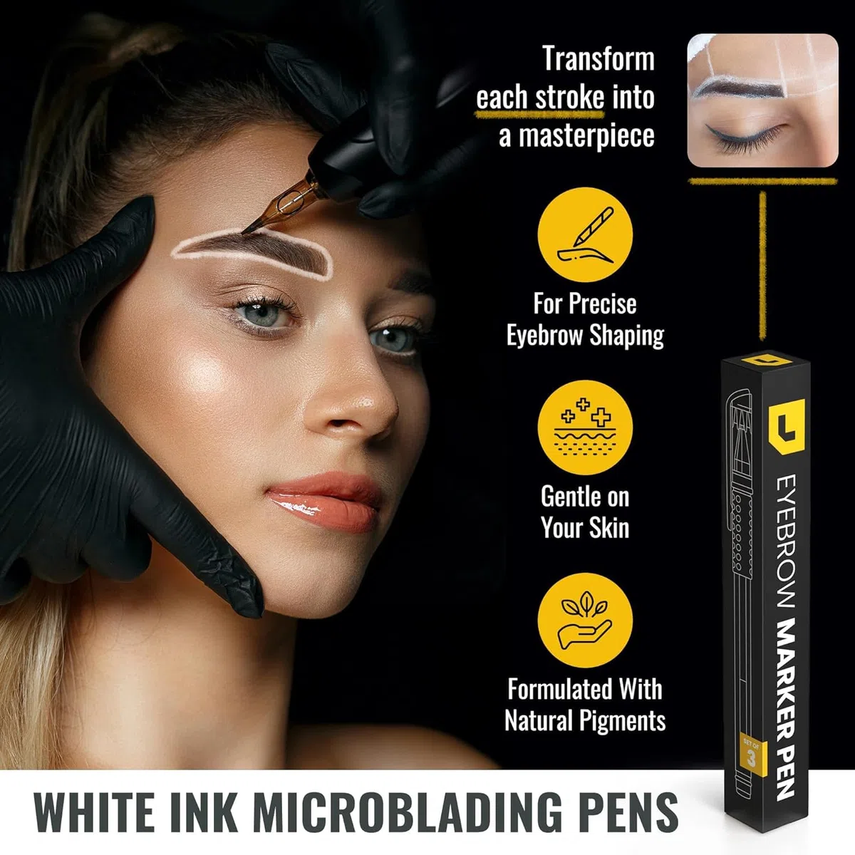 3 Filzstifte für Haut, Microblading-Konturenstift für Pmu Augenbrauen, weißer Marker für die Positionierung der Augenbrauen, weißer Beauty-Spmu-Marker | Werkzeuge zum Markieren